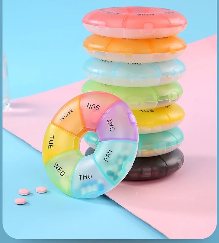 Portable Round Pill Case – 7-Day Weekly Tablet Organizer & Travel Storage Container
