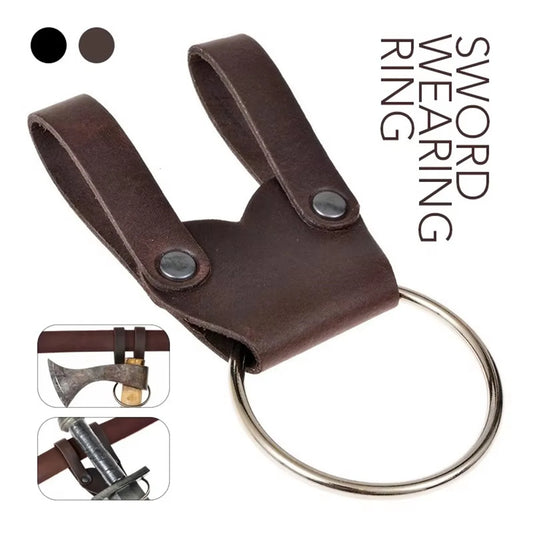 Medieval Renaissance Cosplay Sword Belt — LARP Waist Scabbard with Vintage Ring & Nordic Warrior Axe Metal Rings