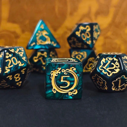 DND 7-Piece Dragon Pattern Polyhedral Dice Set – Role-Playing D&D TRPG Board Game Accessories