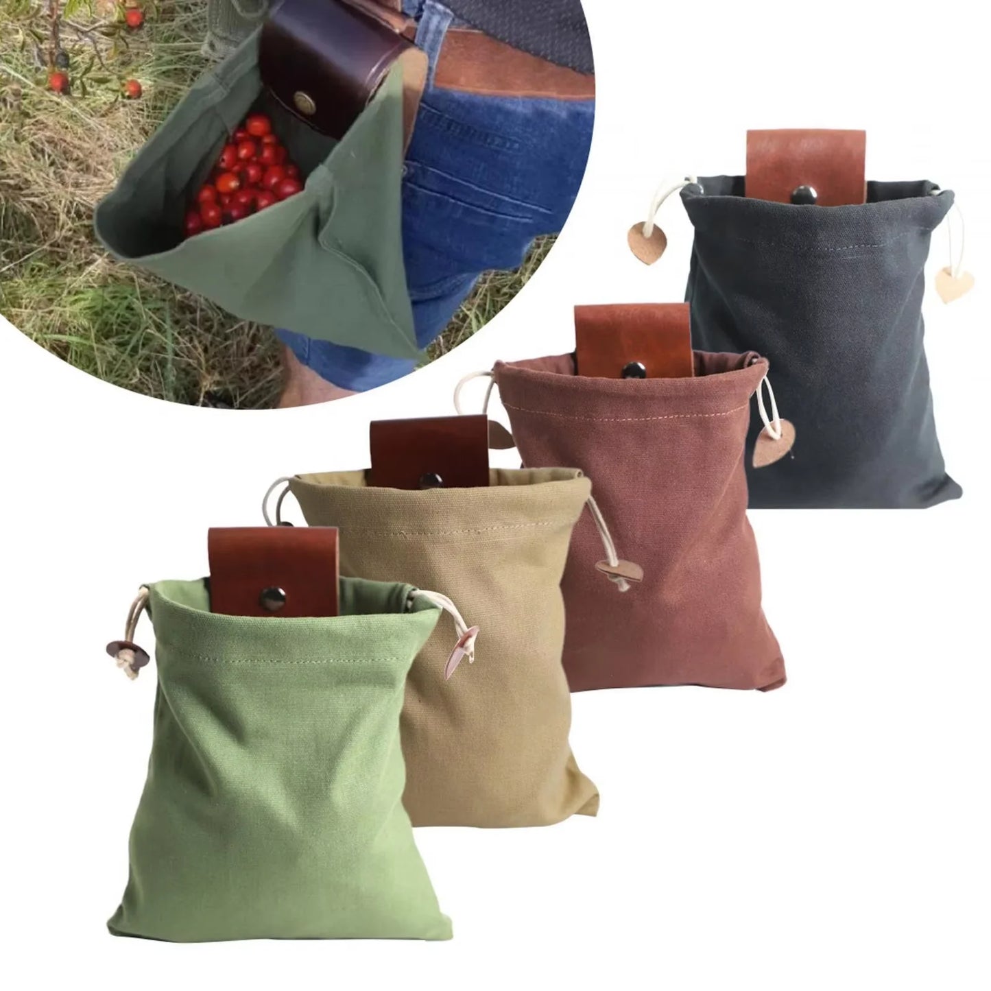Outdoor Leather Foraging Bag – Bushcraft Waist Pouch for Vegetable, Fruit & Garden Harvest, Camping Tool Storage