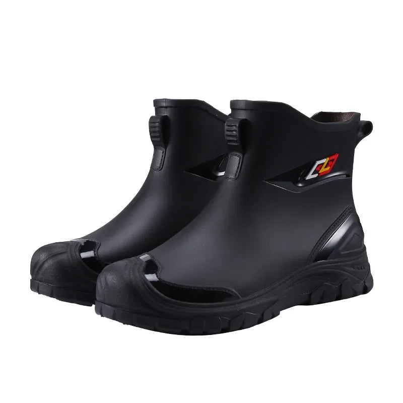 Men’s Ankle-High Fleece-Lined Rain Boots – Waterproof, Anti-Slip, Wear-Resistant Work & Fishing Shoes