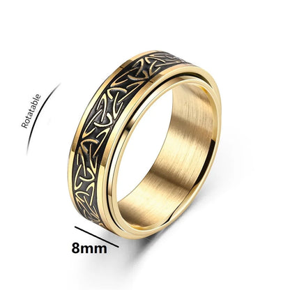 Viking Celtic Knot Rune Ring for Men - Rotating Stainless Steel Anti-Stress & Anxiety Relief Spinning Ring (Anillo Antiestres)