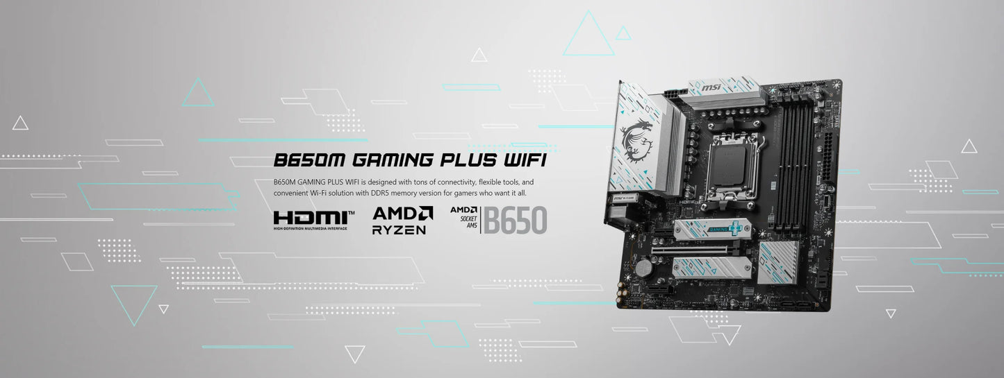 MSI B650M GAMING PLUS WIFI Motherboard - AMD B650, Supports DDR5 7200+MHz (OC), Ryzen 7000/8000 Series, AM5 Socket