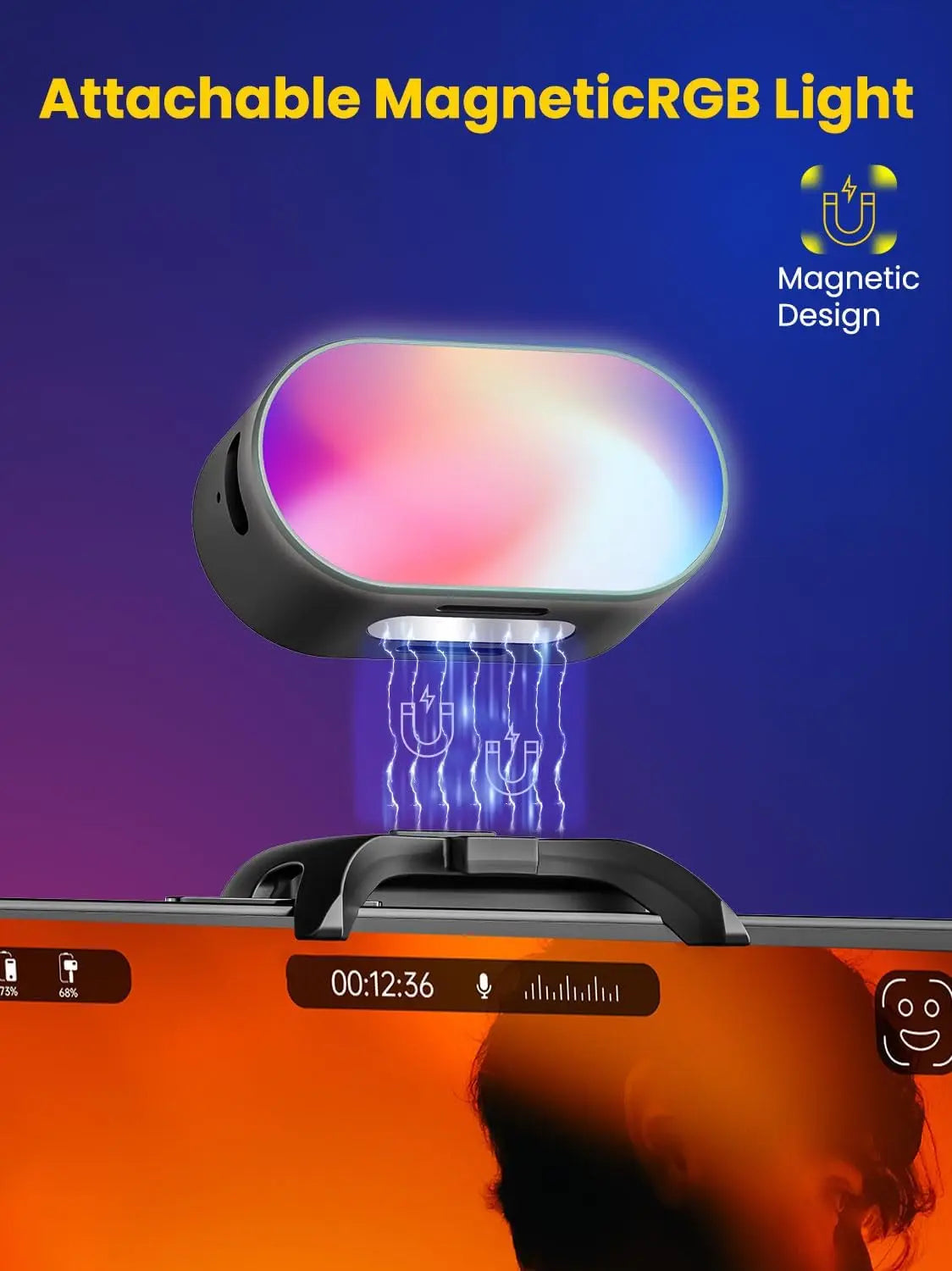 AOCHUAN Mini RGB Magnetic Fill Light - 7-Color LED Video Light with 3-Level Brightness for Phone Selfies and Gimbal Photography