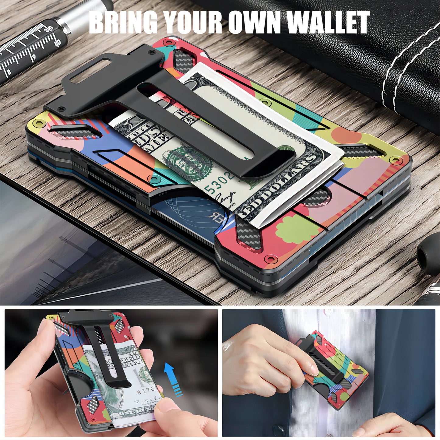 Slim RFID Blocking Metal Wallet for Men – Minimalist Aluminum Money Clip with Clear ID Holder, Holds Up to 15 Cards