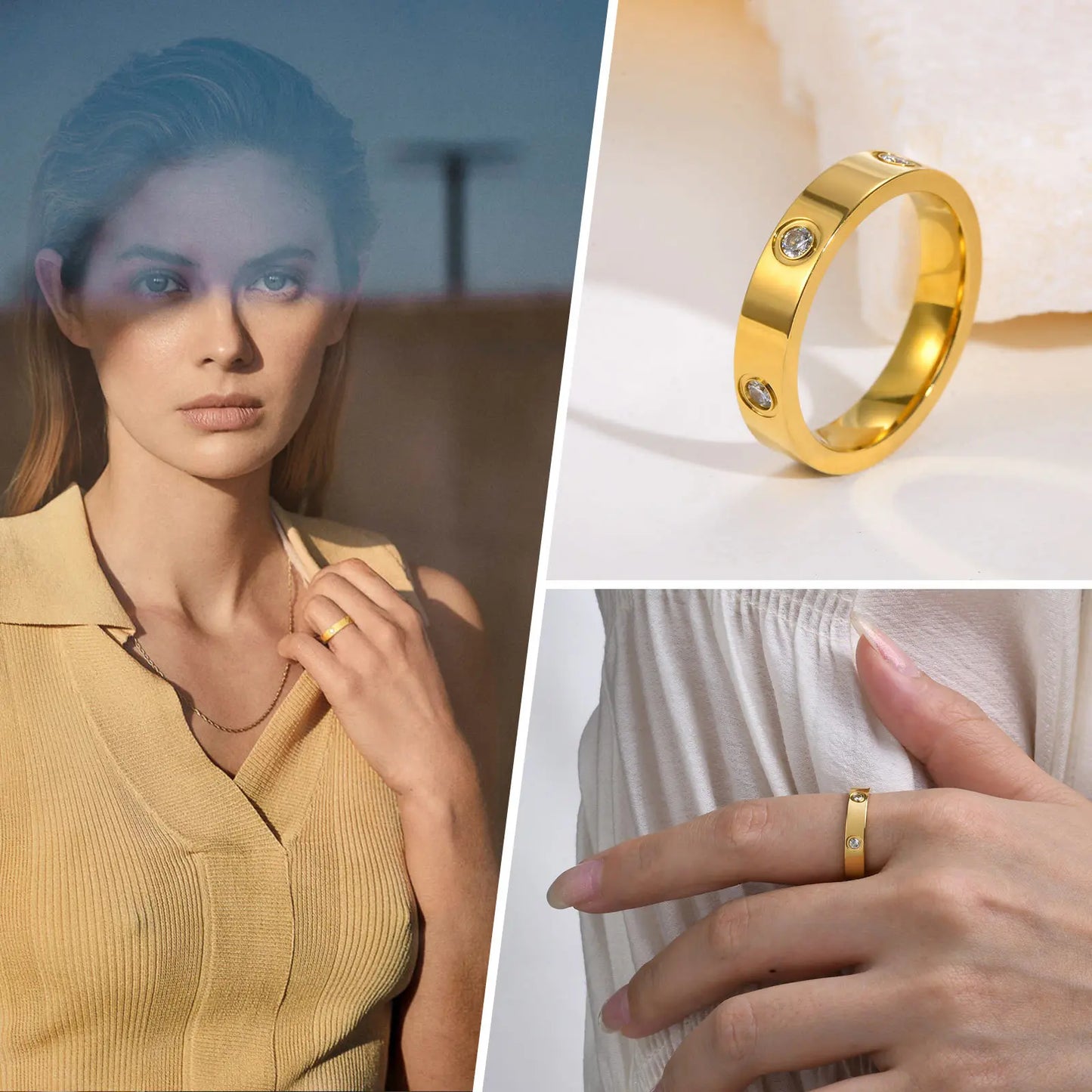 Gold-Plated Cubic Zirconia Love Ring — Promise & Wedding Band for Women