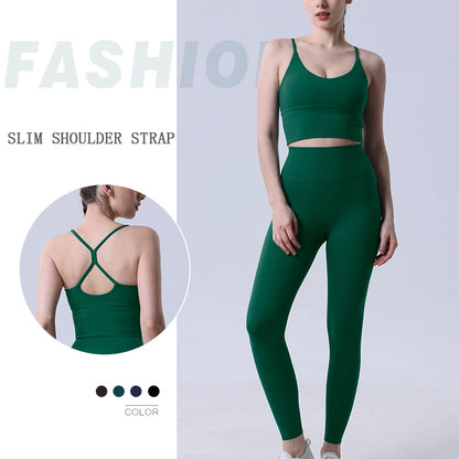 2-Piece Women’s Yoga Tracksuit – Athletic Pilates Fitness Set with Push-Up Sports Bra & Leggings for Gym Workout