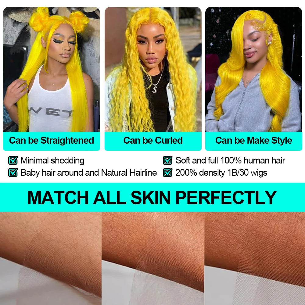 Light Yellow 613 HD Lace Frontal Wig – 13x6 Transparent Lace, Body Wave 200% Density Human Hair Wig for Women