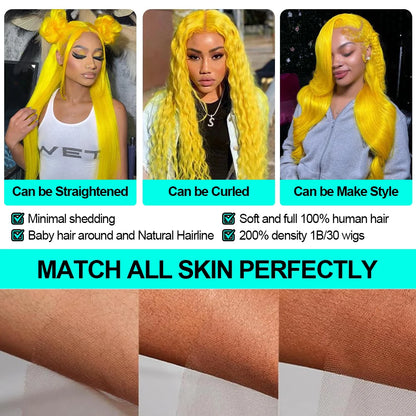 Light Yellow 613 HD Lace Frontal Wig – 13x6 Transparent Lace, Body Wave 200% Density Human Hair Wig for Women