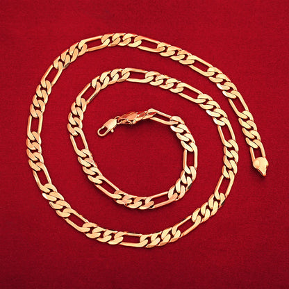 Hot Fine 18K Gold Jewelry Set - 8MM Geometric Bracelets and Necklace for Men & Women, Fashion Wedding Accessories
