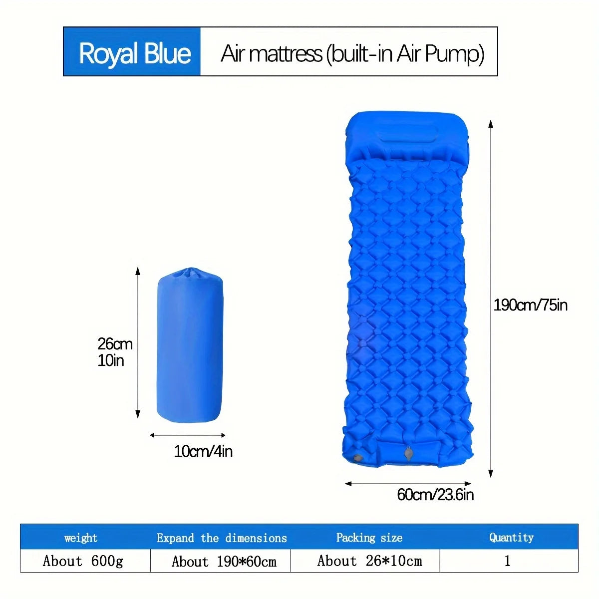 Ultralight Inflatable Camping Mattress with Pillows - Outdoor Sleeping Pad with Built-In Pump for Hiking