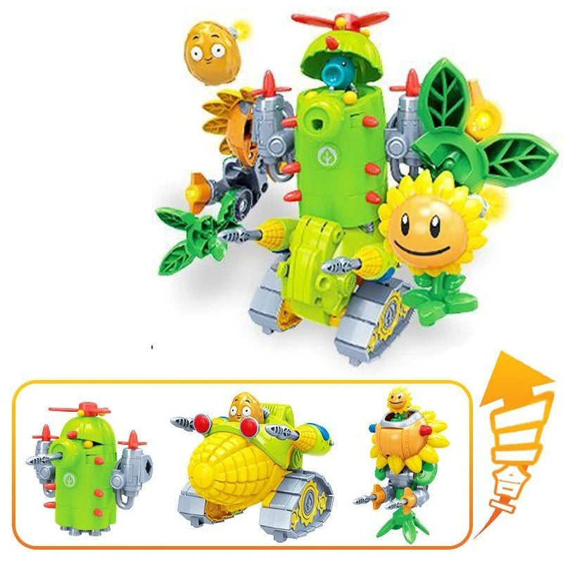 2025 Plants vs. Zombies Action Figure Set – Robot Sunflower, Cactus & Corn PVC Deformation Toys for Kids Gift
