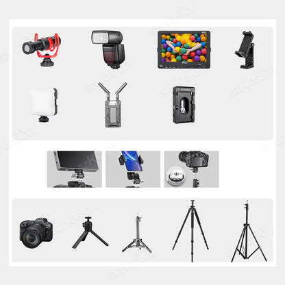 Mini Monitor Mount Holder – Adjustable Tripod Head with Cold Shoe Adapter for Flash, Microphone & Fill Light