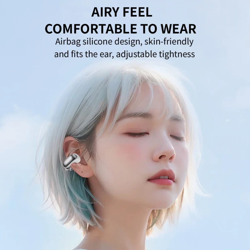 V12 Open Ear Wireless Earbuds - HiFi Stereo Bluetooth Sports Headphones with HD Mic & Ear Clip Design