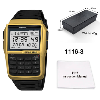 Transparent Plastic Calculator Watch - Men’s Multifunction Luminous LED Digital Computer-Style Wristwatch
