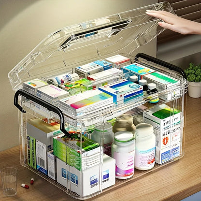 Large Capacity Double-Layer Medicine Organizer Box – Waterproof Transparent Storage Case for Home & Travel