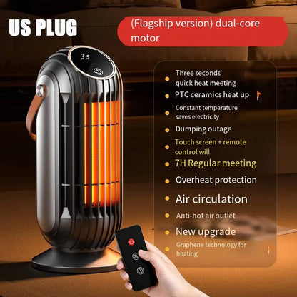 2000W PTC Ceramic Desktop Space Heater - Intelligent Fast Heating with 4 Heat Settings for Home, Office, and Bedroom
