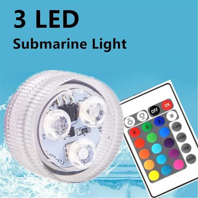 3LED RGB Submersible Underwater Night Lamp – Battery Operated Pool, Garden, Wedding & Party Light for Vases & Bowls