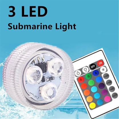 3LED RGB Submersible Underwater Night Lamp – Battery Operated Pool, Garden, Wedding & Party Light for Vases & Bowls