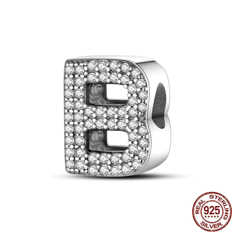 26 A-Z Alphabet Beads 925 Silver LOVE Letter Charms for 3mm Bracelets - CZ Zircon DIY Jewelry Gift