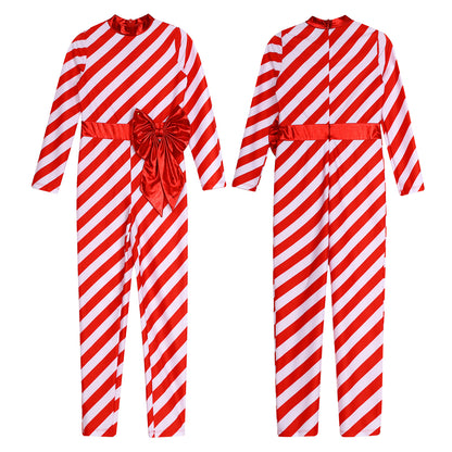 Kids Candy Cane Striped Christmas Tutu Leotard — Sequined Santa Bodysuit for Ballet & Gymnastics