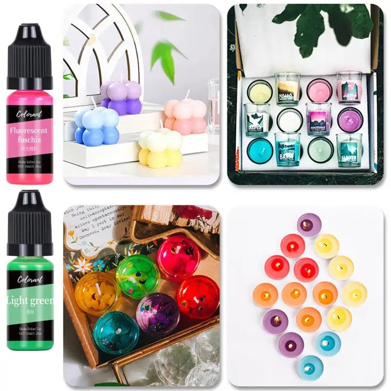Candle Dyes Kit – Liquid Colorant Pigment Set for DIY Candle Making, Aromatherapy Soap, Soy Wax Dye & Mold Coloring Supplies