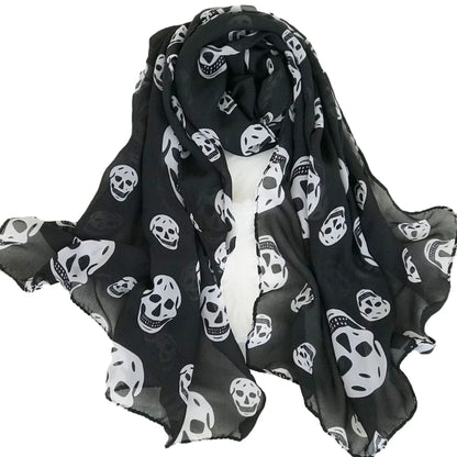 Summer Beach Long Shawl - Fashion Skull Print Chiffon Silk Scarf, Hijab, Soft and Thin, 50x150cm for Men and Women