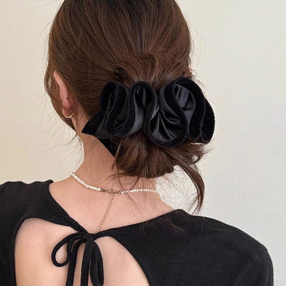 Velvet-Edged Satin Bloom Scrunchie - Elegant Hair Tie for Everyday Style