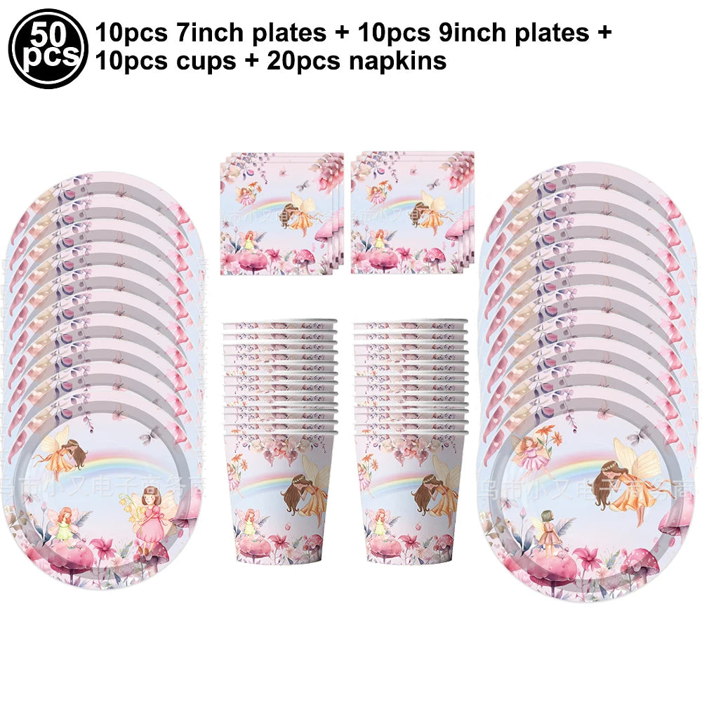 Pink Butterfly Fairy Party Tableware Set – Disposable Plates, Cups & Napkins for Birthday, Wedding & Baby Shower Decor