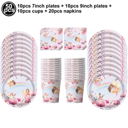 Pink Butterfly Fairy Party Tableware Set – Disposable Plates, Cups & Napkins for Birthday, Wedding & Baby Shower Decor