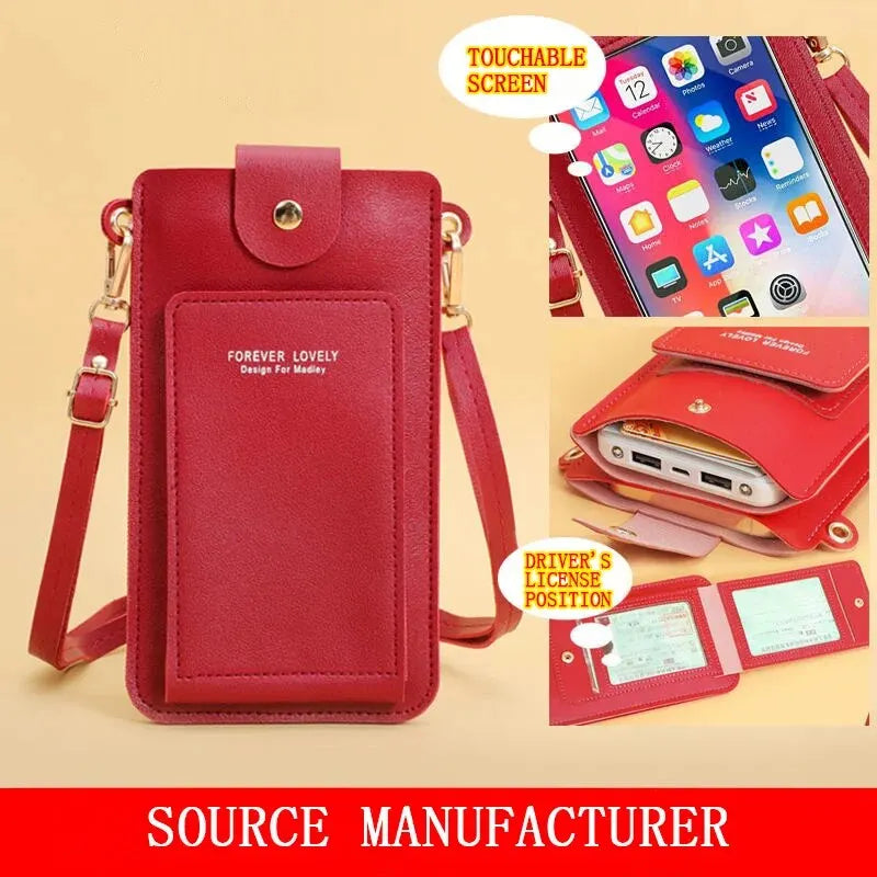 Women's Soft Leather Wallet Crossbody Bag – Touch Screen Phone Purse with Shoulder Strap