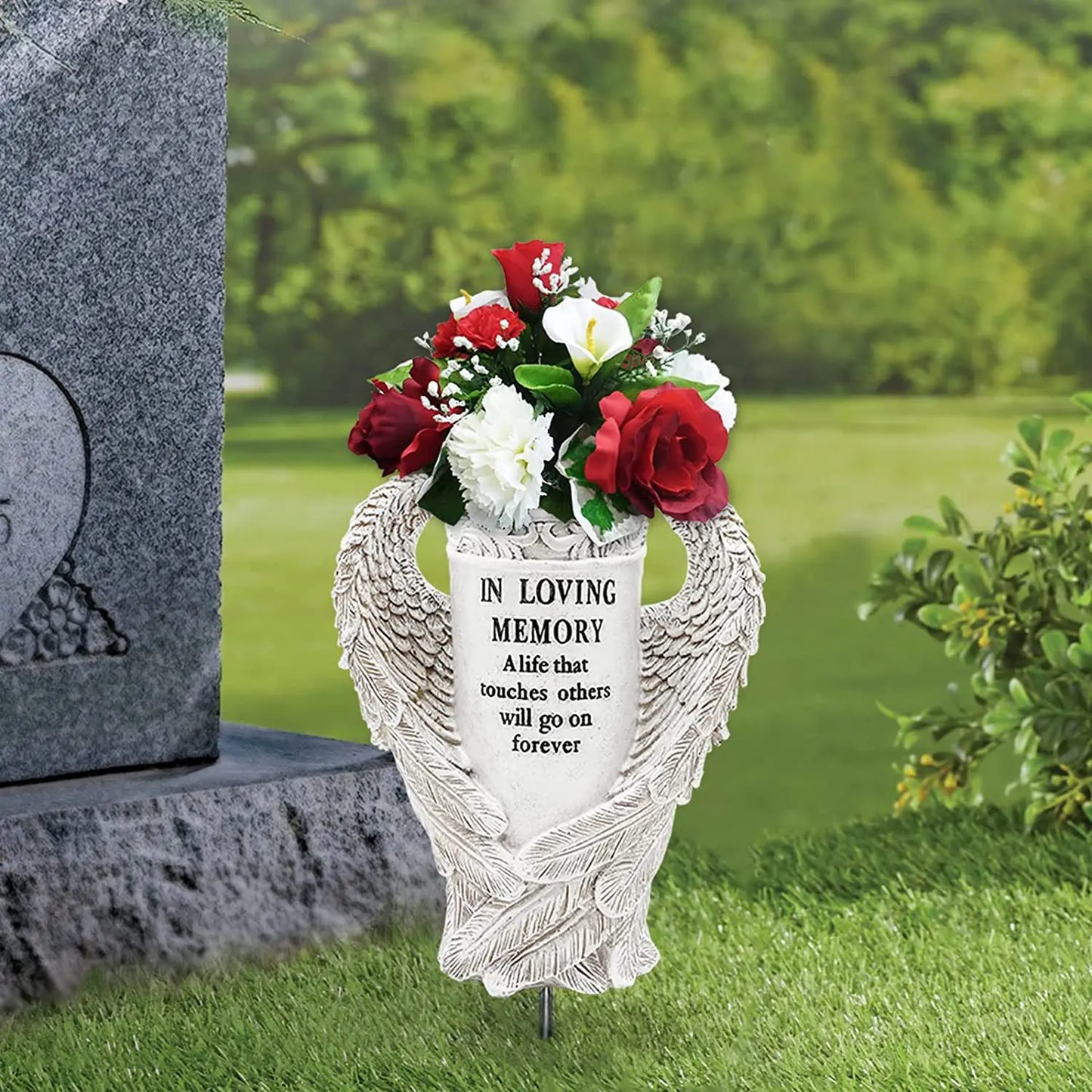 Angel Wings Memorial Figurine – Garden & Cemetery Decoration, Vase Statue, Beautiful Memorial Gift