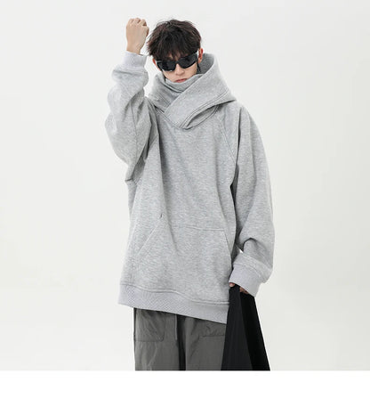 Autumn High Neck Sweatshirt for Men – Pile Collar Hoodie, Harajuku Ninja Style, Casual Sports Loose Fit Top
