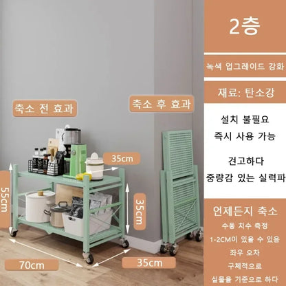Foldable Kitchen Storage Rack – Large Multi-Layer Metal Shelf with Movable Iron Frame for Multifunctional Use