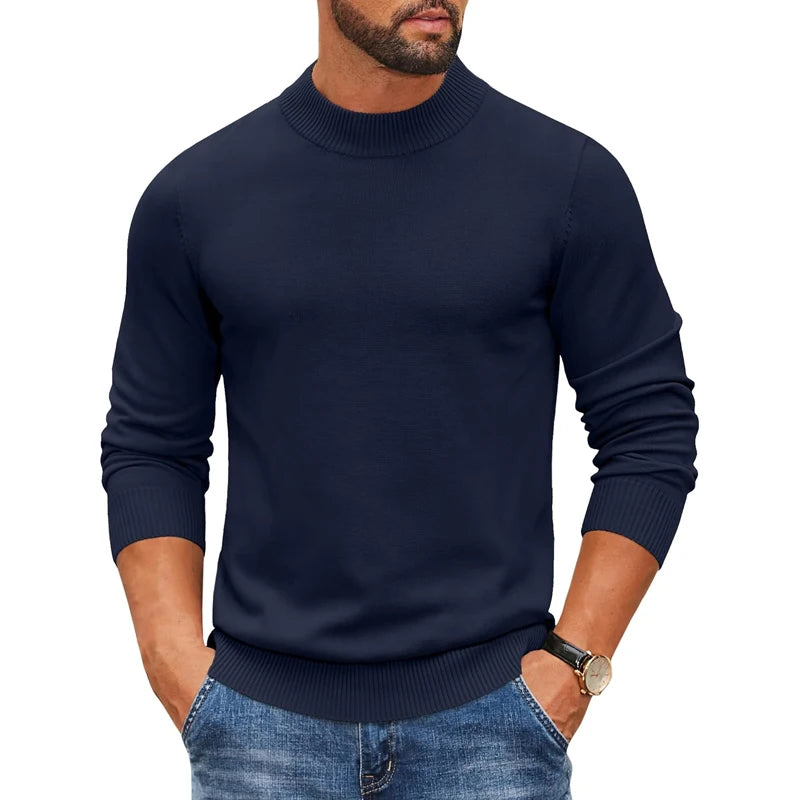 Men's Mock Turtleneck Ribbed Sweater - Heavyweight Slim Fit Warm Knit Pullover Casual Streetwear Top
