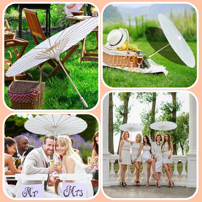 60/84cm White Wedding Paper Umbrellas – Chinese Wooden Handle, DIY Rustic Photography Props for Baby Shower, Party & Wedding