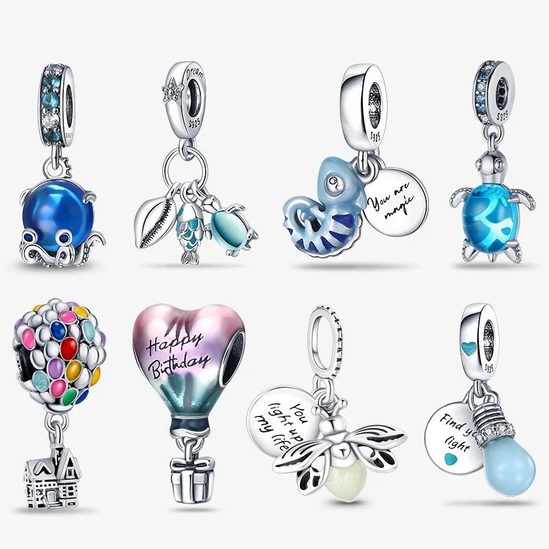 Chameleon Luminous Firefly & Butterfly Silver-Plated Charms - 925 Silver for DIY Bracelet Jewelry Making