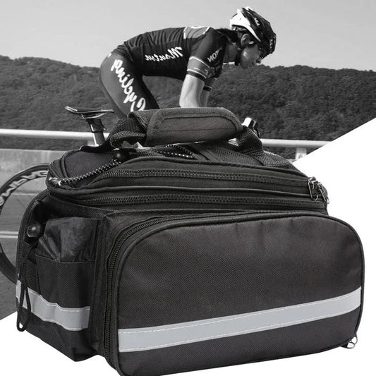 3-in-1 Waterproof Bike Trunk Bag — Large Capacity MTB & Road Bicycle Rear Seat Rack Panniers, Travel Luggage Carrier