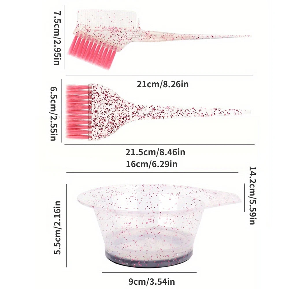 4pcs Hair Styling & Highlight Dyeing Set – Sparkling Comb, Oil Brush, Single-Sided Soft Hair Pearl Dyeing Brush