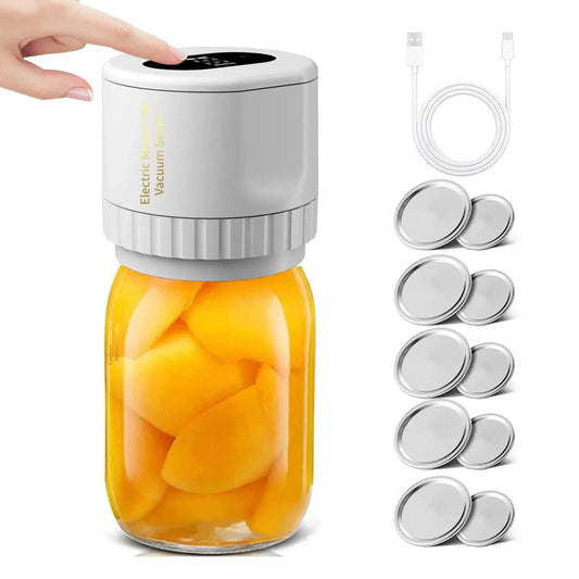 Electric Mason Jar Vacuum Sealer Kit - Cordless Sealer for Wide-Mouth and Regular-Mouth Mason Jars - Ideal for Food Storage