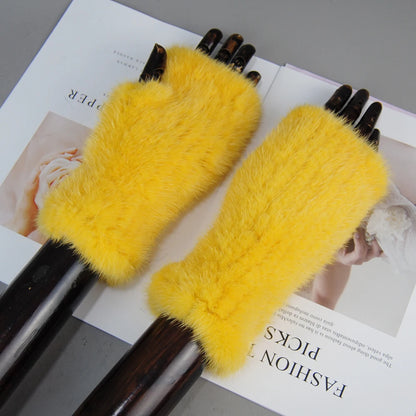 Women’s Winter Mink Fur Gloves – 100% Natural Fingerless Knitted Mittens for Warmth