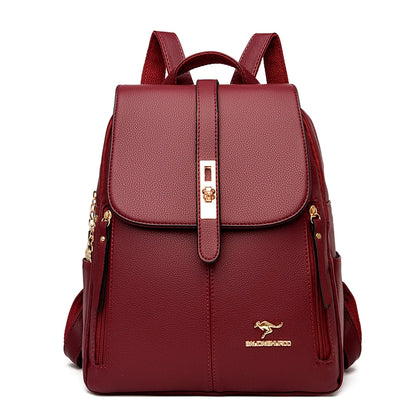 Luxury Leather Backpack for Women - Vintage Black Daypack, Casual School Bag for Girls, Mochila Rucksack Style