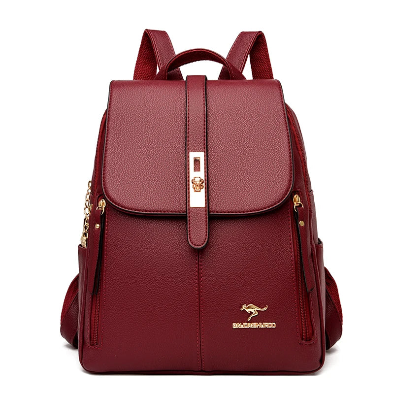 Luxury Leather Backpack for Women - Vintage Black Daypack, Casual School Bag for Girls, Mochila Rucksack Style