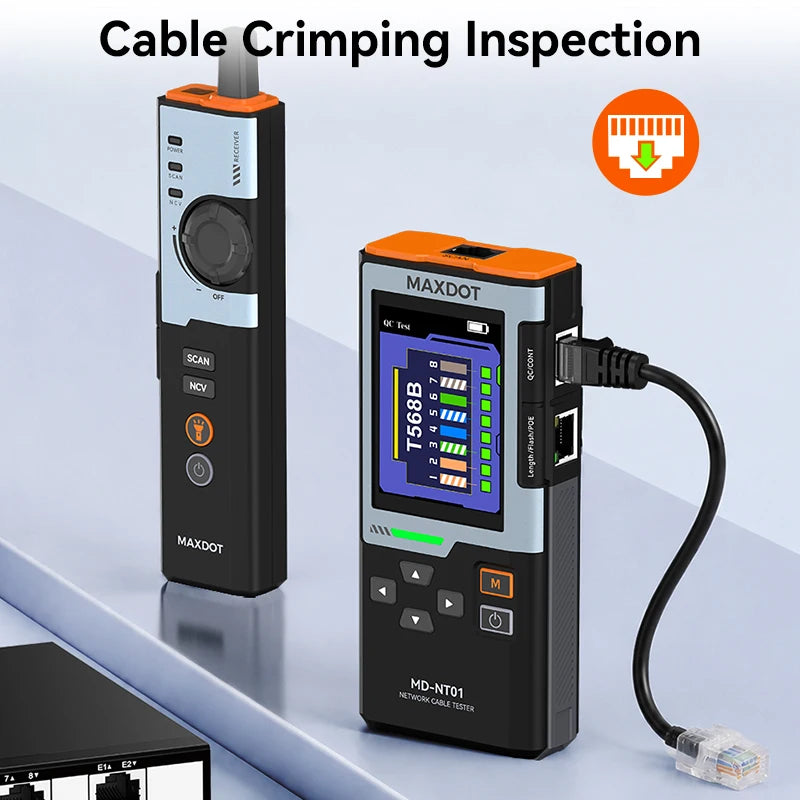 MAXDOT Network Cable Tester - RJ45/RJ11 Line Finder with PoE Detection & Network Repair Functions