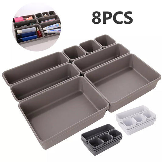 8pcs/set Adjustable Drawer Organizer Box Trays - Multi-Purpose Divider Holder for Makeup, Cosmetics, Sundries, Kitchen, Bathroom, Closet, and Jewelry