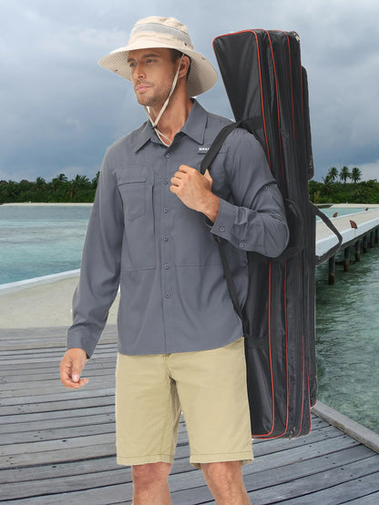 Men’s UPF 50+ Fishing Shirt - Lightweight Long Sleeve Tactical Button Down with Breathable Mesh Back