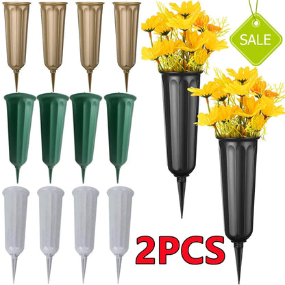 2/1PC Cemetery Vase with Spikes – Plastic Floral Vase Holder for Gravestone, Outdoor Flower Marker Decorations for Graves