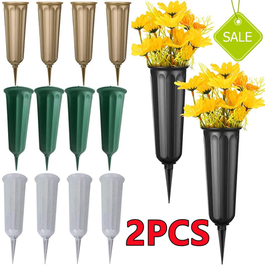 2/1PC Cemetery Vase with Spikes – Plastic Floral Vase Holder for Gravestone, Outdoor Flower Marker Decorations for Graves