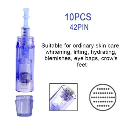 10PCS Dermapen Nano Needle Cartridges - Disposable Microneedling Replacement Tips for A1 Pen Devices