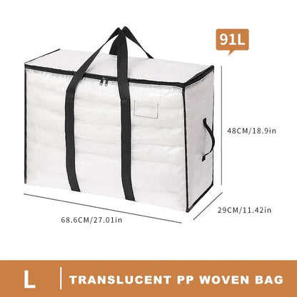Extra Large Clear Moving Storage Bags - Heavy-Duty Zipper Totes with Handles for Clothes, Blankets & Closet Organization